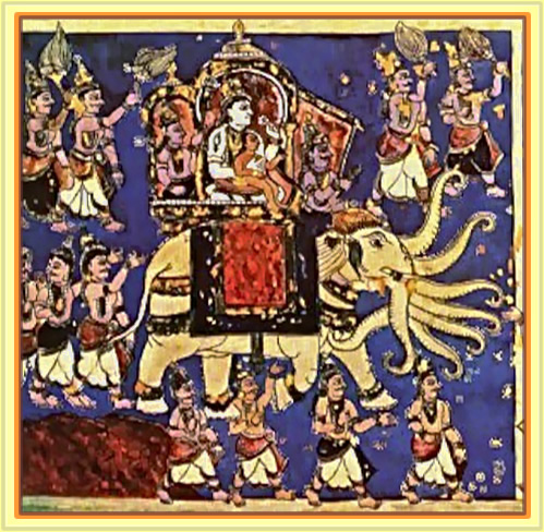 Indra marches against the
              Asuras
